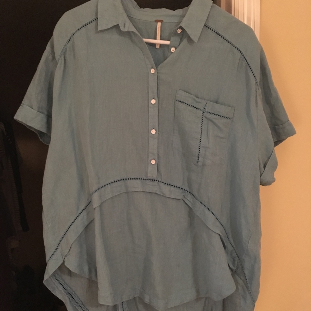 Free People Oversized Button-Front Chambrey Blouse